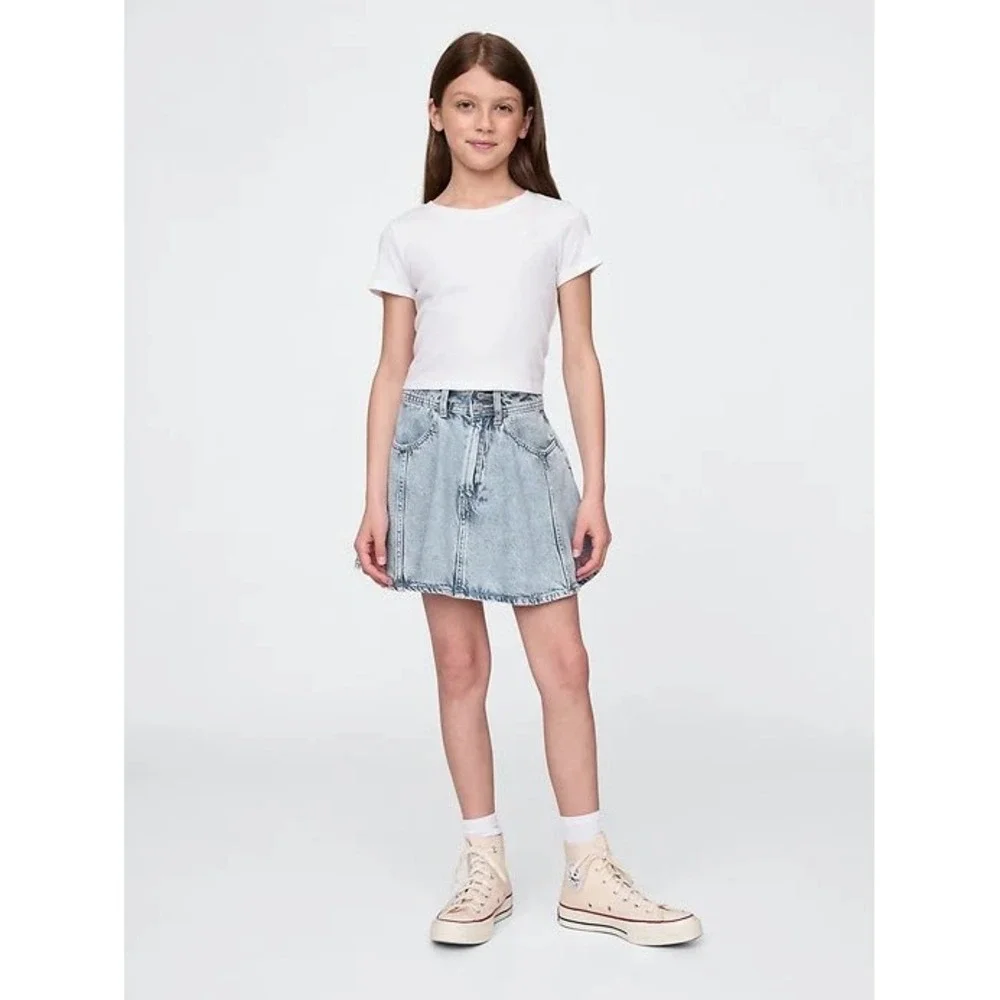 (CL) Gap Kids Girls Light Wash Denim Skater Mini Skirt 18 Light Blue Panel Skirt